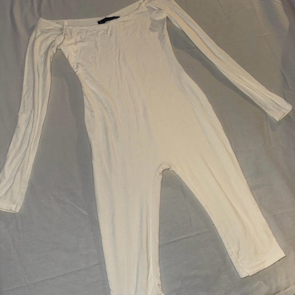 Naked Wardrobe Off-Shoulder White Capris Jumpsuit